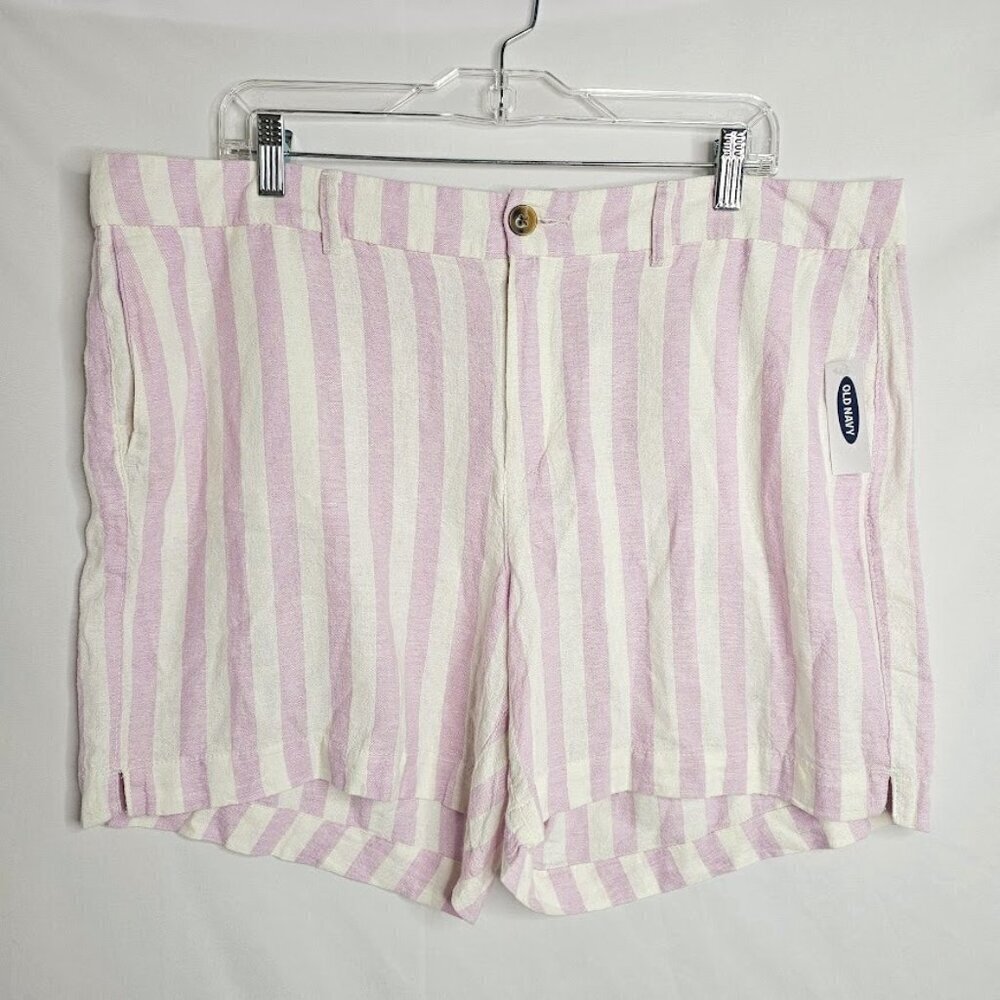 NWT OLD NAVY Linen Everyday Shorts size 16 PURPLE WHITE STRIPE Resort Beachy - Picture 2 of 7